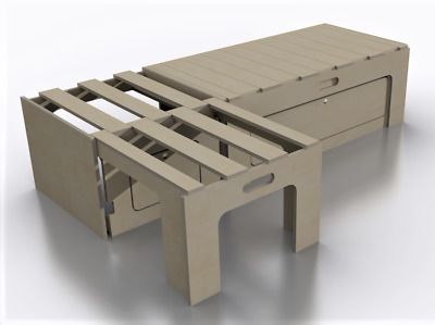 1800mm long x 600mm stowed (1140mm extended) x 420mm tall and 330mm wheel arch clearance. Our design includes furniture blocks and threaded plastic dowels embedded into the wood to ensure the joints are as strong as possible whilst still easy to put together. Campervan Furniture, Self Build Campervan, Bed Seat, Vw Caddy Maxi, Campervan Bed, Motorhome Conversions, Camper Beds, Van Furniture, Van Bed