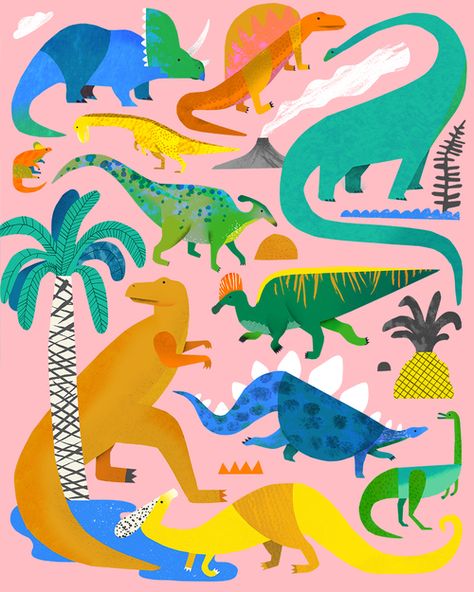 Dino's by Natasha Durley                                                                                                                                                                                 More Natasha Durley, Dino Print, Wal Art, Animals Illustration, Dinosaur Illustration, Speed Painting, Posca Art, Photo Projects, Art And Illustration