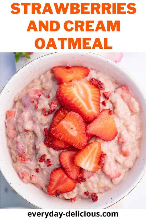 Strawberries and Cream Oatmeal is a delicious breakfast made with juicy strawberries and creamy oats. It’s a tasty and healthy way to start your day, giving you the energy you need to feel good. This oatmeal is packed with lots of strawberries and is just bursting with strawberry flavor! Oatmeal Recipes Strawberry, Homemade Strawberry Oatmeal, Creamy Oatmeal Recipes, Strawberry And Cream Oatmeal, Strawberry Baked Oatmeal, Strawberry Oats, Quick Oat Recipes, Strawberries And Cream Oatmeal, Creamy Oats