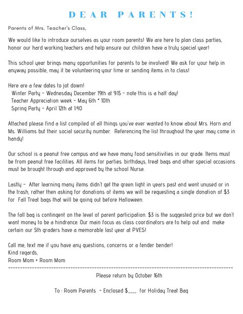 Introduction letter from room mom to class parents and Fall Treat bag/ Halloween bag letter. Money request letter. Room Parent Letter To Parents, Homeroom Mom Letter To Parents, Halloween Party Letters For Parents, Class Mom Letter To Parents, Room Parent Introduction Letter, Room Mom Introduction Letter To Parents, Room Parent Ideas, Room Mom Letter To Parents, Room Mom Ideas Classroom