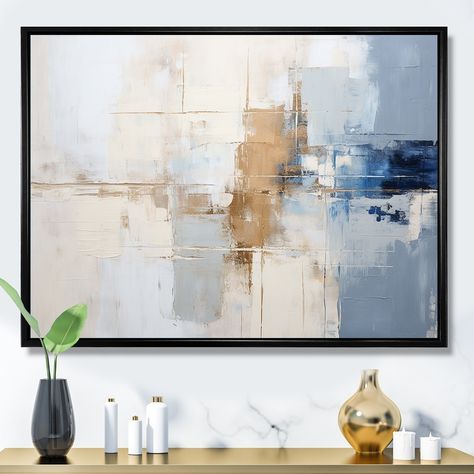 Designart "White And Blue Paint Fusion" Abstract Painting Framed Wall Art Prints - Bed Bath & Beyond - 39984787 Abstract Wall Art Living Room, Blue And White Art, Canvas Paint, Blue Painting, Paint Ideas, Blue Paint, House Designs, Art Abstrait, White Painting