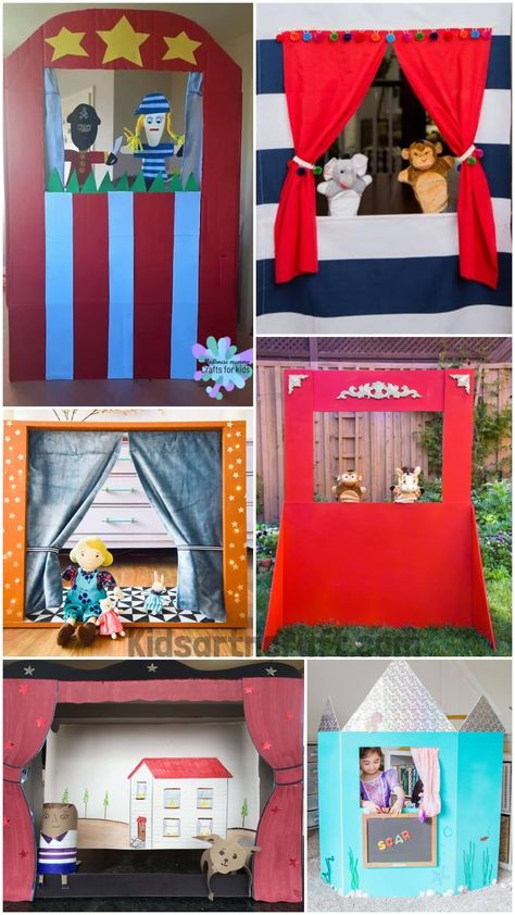 DIY Puppet Theatre Ideas for Kids Diy Puppet Stage, Puppet Theatre Diy Cardboard, Puppet Show Diy, Puppet Theatre Ideas, Puppet Theater Diy Cardboard, Theatre For Kids, Diy Puppet Theater, Puppet Show For Kids, Kids Theatre