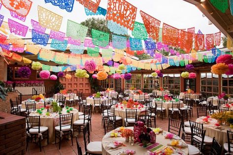 What do you get when you combine hot sauce bottles, ranunculus and papel picado banners? Only the most colorfully gorgeous rehearsal dinner I have ever laid my eyes upon. With a powerhouse of vendors ... Wedding Decorations Mexican, Mexican Wedding Party, Mexican Wedding Reception, Mexican Style Wedding, Mexican Wedding Decorations, Mexican Wedding Favors, Papel Picado Wedding, Latin Wedding, Floral Themed Wedding