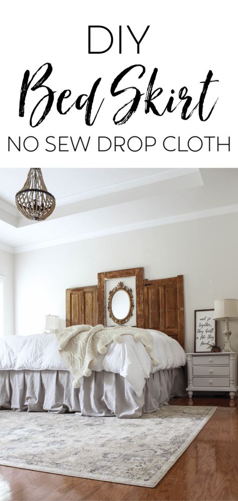 DIY Bed Skirt: No Sew Dropcloth - Beauty For Ashes Simplist Bed, Denim Bedroom, Diy Bed Skirt, Beauty For Ashes, Farmhouse Style Lighting, Bed Skirt, Décor Boho, Drop Cloth, Farmhouse Style Kitchen