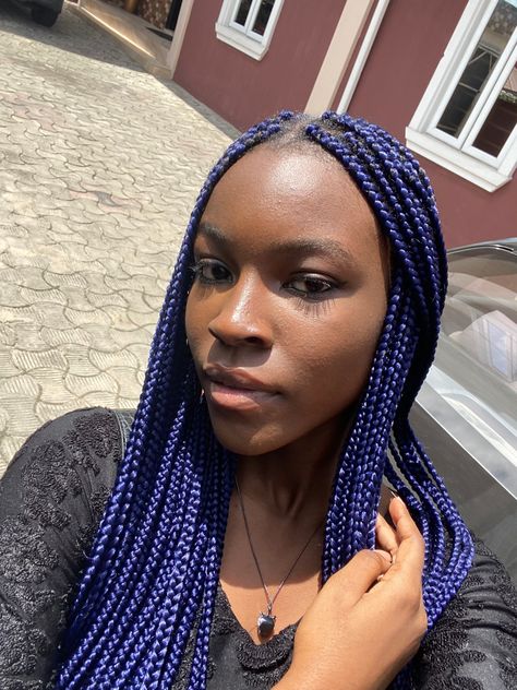 Navy Blue Box Braids, Indigo Braids, Light Blue Box Braids, Dark Blue Box Braids, Midnight Blue Braids, Dark Blue Braids, Blue Braids For Black Women, Braids Blue, Blue Box Braids