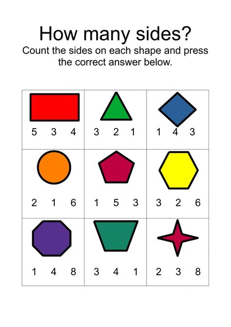 Counting Sides on Shapes worksheet 2 Dimensional Shapes Activities, How Many Sides Worksheet, Shapes Worksheet For Grade 2, Sentra Balok, 2d Shapes Worksheet, School Procedures, Free Printable Alphabet Worksheets, Worksheets For Class 1, Educational Activities For Preschoolers