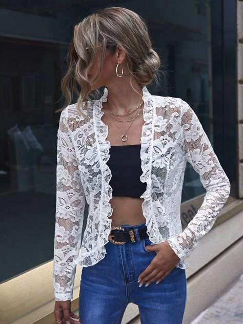 Lace Jackets For Women, Afro Clothes, Types Of Clothing Styles, Outfits Con Jeans, Lace Dress Design, Mode Crochet, Womens Jackets Casual, Fashion Top Outfits, Casual Party Dresses