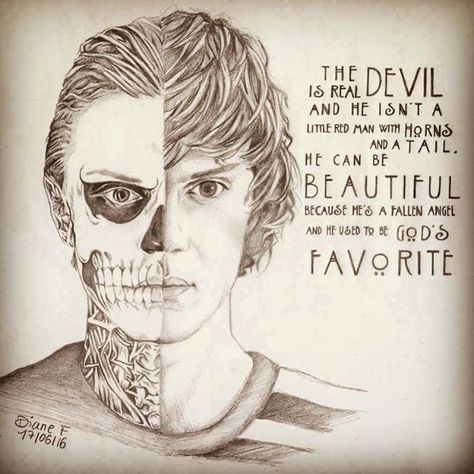 Ahs Drawings, American Horror Story Tattoo, Evans Peter, American Horror Story Art, Story Tattoo, Horror Movie Tattoos, Tate And Violet, Horror Make-up, Movie Tattoos