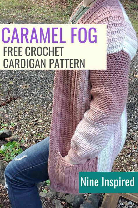 Easy Crocheted Cardigan Patterns, Crochet Sweater With Pockets, Easy Free Cardigan Crochet Pattern, Crochet Long Sleeve Cardigan Pattern Free, Crochet Woman Cardigan Free Pattern, Free Crochet Sweater Patterns For Women Cardigans, Crochet Winter Cardigan Free Pattern, Caron Jumbo Ombre Crochet Patterns, Dk Weight Crochet Cardigan Patterns