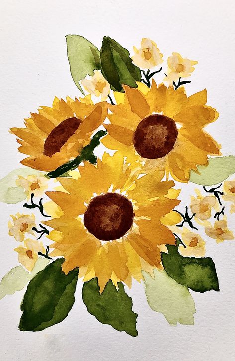 Watercolor Sunflower Bouquet, Sunflower Watercolor Painting, Sunflower Watercolor, Watercolor Sunflowers, Sunflower Drawing, Christmas Card Art, Floral Drawing, Horse Drawings, Watercolor Landscape Paintings