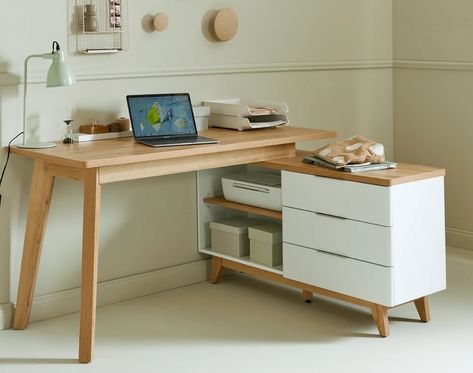 George Oliver | Wayfair Corner Writing Desk, Wood Writing Desk, Desk Wood, White Desks, Executive Desk, Office Furniture Desk, Wood Desk, Desk With Drawers, Desk Storage