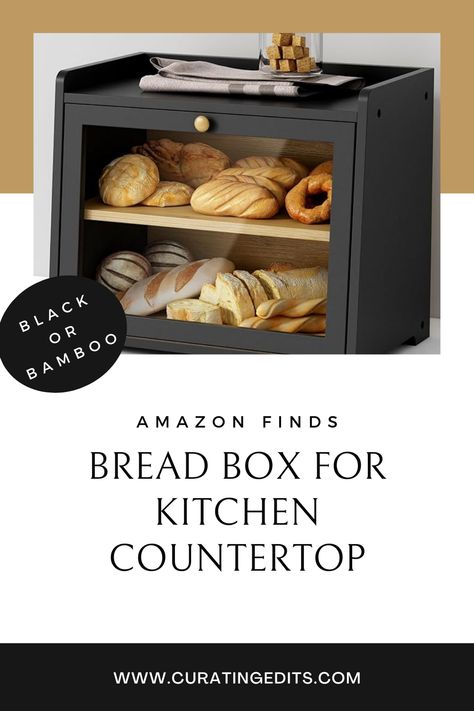 A bread box in black farmhouse aesthetic available on Amazon.com Store Bread In Kitchen, Corner Cabinet Pantry, Kitchen Counter Corner, Decorative Bread, Counter Styling, Kitchen Counter Styling, Black Bread, Cabinet Pantry, Organizer For Kitchen