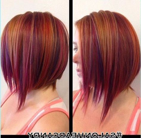 Red Purple Hair, Purple Hair Highlights, Red Hair With Highlights, Inverted Bob Haircuts, Inverted Bob Hairstyles, Plum Hair, Natural Red Hair, Purple Highlights, Inverted Bob