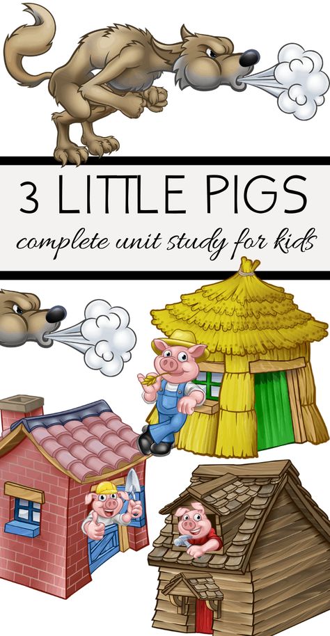 The Three Little Pigs is such a great story of bullying, problem solving, and overcoming adversity. Teach your children art, fine motor skills, handwriting, and more with this 3 Little Pigs Unit Study. #3littlepigs #freeunitstudy #3boysandadog 3 Little Pigs Craft, 3 Little Pigs Art Preschool, Three Little Pigs Activities Preschool, 3 Little Pigs, The Three Pigs Activities, Three Little Pigs Activities, The Three Little Pigs Activities, The Three Little Pigs, 3 Little Pigs Activities