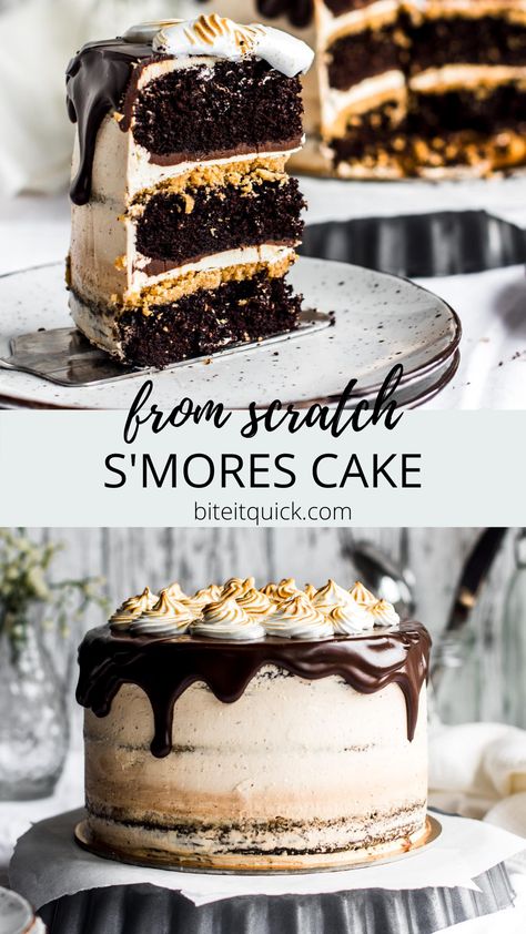 Craziest Cakes In The World, Best Unique Cake Recipes, Angel Food Cake Recipes Chocolate, Deep And Delicious Cake Recipe, Funky Cake Flavors, S’mores Cake Birthday, Fun Chocolate Desserts, S’more Cake Recipe, Birthday Dessert For Husband