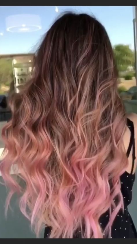 Brown Blonde Pink Balayage, Ombre Hair Light Brown, Brown Hair With Pink Highlights Ombre, What Color Should I Dye My Hair Brown, Hair Dye Inspo Brunette, Brown Into Pink Hair, Brown Pink Balayage Hair, Light Brown To Pink Ombre Hair, Pink Hair Over Brown