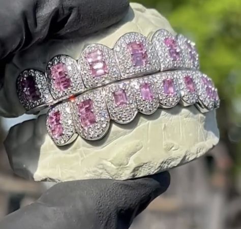 Pink Diamond Grillz, Pink Grillz, Grills Jewelry, Grillz Teeth, Diamond Grillz, Diamond Teeth, Rapper Jewelry, Teeth Jewelry, Gold Teeth