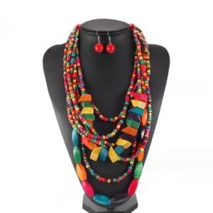 African Bohemian Fashion Geometric Wooden Beads Combo Wholesale Costume Necklace and Earrings Set African Style Necklace, Beaded Bib Necklace, Beaded Jewelry Necklaces, African Necklace, Costume Necklaces, Jewelry Catalog, Rainbow Beads, Fashion Jewelry Sets, Beaded Statement Necklace