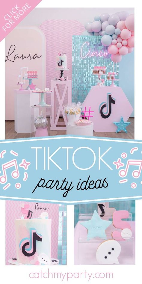 Tiktok Party Ideas, Tiktok Birthday Party, Birthday Tiktok, 39 Birthday, Tiktok Party, Tiktok Birthday, 39th Birthday, Pastel Birthday, Girls Birthday Party Themes