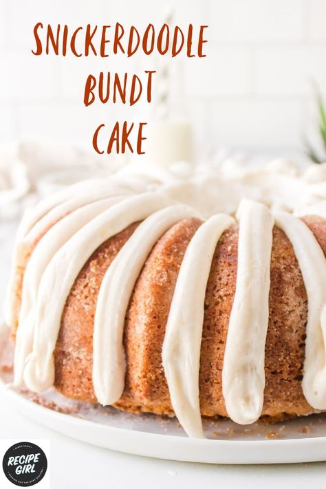 snickerdoodle bundt cake with frosting Snickerdoodle Bundt Cake, Bunt Cake Recipe, Bundt Pan Recipes, Snickerdoodle Cake, Easy Bundt Cake Recipes, Easy Bundt Cake, Cinnamon Icing, Bundt Cake Recipe, Snickerdoodle Recipe