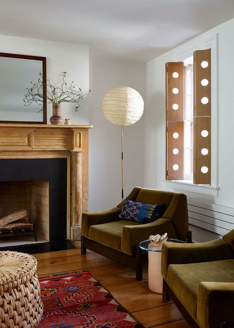 Social Circles: An Interior Designer Reimagines a Classic West Village Townhouse for Old Friends - Remodelista Indoor Shutters, West Village Townhouse, Street Townhouse, Interior Shutters, The World Of Interiors, Brick Flooring, A Living Room, Design Living, Interior Design Firms