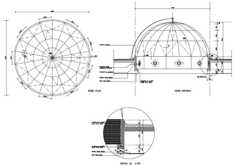 Dome AutoCAD Drawing Dome Architecture Drawing, Dome Structure Architecture, Dome Sketch, Dome Drawing, Dome Architecture, Section Plan, Roof Dome, Interior Design Kitchen Contemporary, Corner Pergola