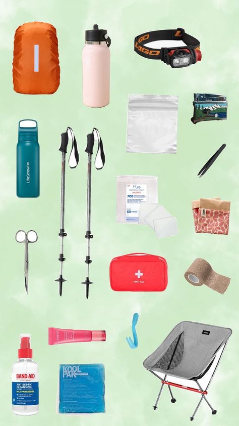 Collage go to 7 days hike essentials Hike Essentials For Women, Day Hike Essentials, Hike Essentials, Hiking Supplies, Hiking Pack, Hiking Essentials, Summer Hiking Outfit, Summer Hiking, Travel Kits