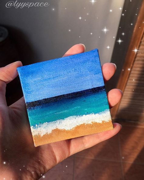 Mini Canvas Art Ocean, Small Canvas Beach Paintings, Creative Canvas Ideas, Tiny Canvas Painting, 4 Canvas Paintings, Mini Tela, Canvas Art Gifts, Cute Easy Paintings, Childrens Art Projects