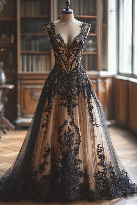 Witchy Evening Gown, Black Witchy Wedding Dresses, Night Sky Wedding Dress, Gothic Fairy Wedding, Dark Academia Wedding Dress, Emo Wedding Dresses, Dark Academia Wedding, Witchy Dresses, Romance Wedding Dress