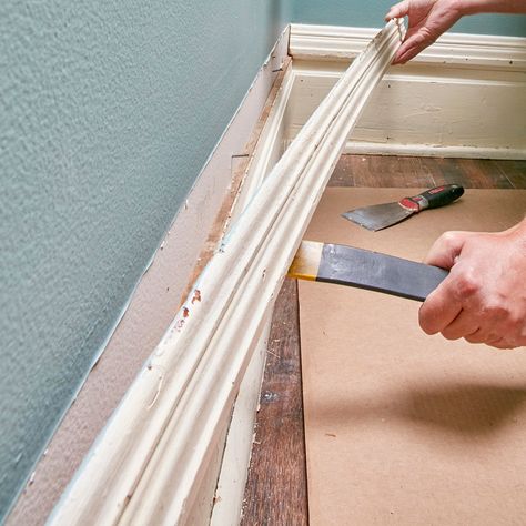 Best Paint For Trim, Removing Baseboards, Trim Carpentry, Cleaning Painted Walls, Diy Trim, Collateral Damage, Carpentry Skills, Door Casing, Wall Trim