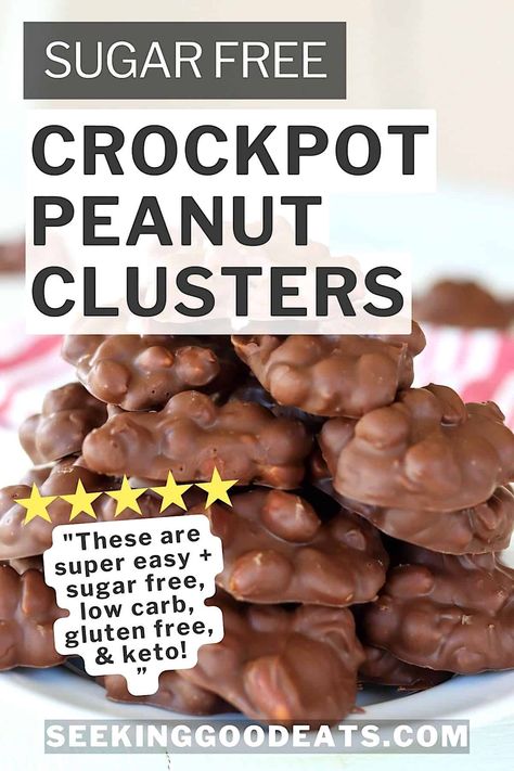 Crockpot Chocolate Peanut Clusters, Crockpot Peanut Clusters, Sugar Free Candy Recipes, Sugar Free Baking Recipes, Peanut Clusters In Crockpot, Crockpot Chocolate, Sugar Free Desserts Easy, Chocolate Peanut Clusters, Low Carb Candy