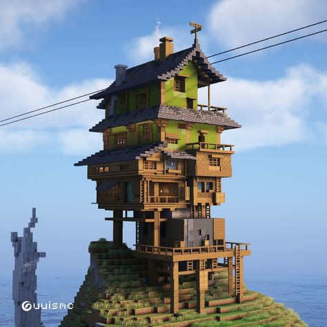 Guuis | Minecraft Builder | Cliffside Eyrie Lemme know what you think ? Built on @bakery_builders #minecraft #minecraftbuilds #minecrafthouse #minecraftideas | Instagram Minecraft Houses On Hill, Mineshaft Minecraft Ideas, Minecraft Tall Buildings, Minecraft Stacked Houses, Cliffside House Minecraft, Minecraft Port Town, Minecraft Pirate Ship, Minecraft Neighborhood, Minecraft Empire