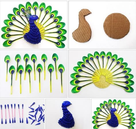 Plastic Spoon Crafts, Flower Crafts Kids, Peacock Crafts, Paper Bird, Spoon Crafts, Upcycled Ideas, Spoon Art, Flower Decorations Diy, Paper Flower Decor