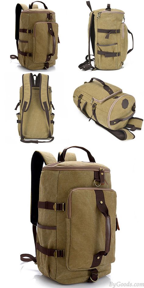 Retro Multifunction Zipper Large Capacity Travel Rucksack Men's Gym Shoulder Bag Handbag School Canvas Backpack #bag #backpack #travel Large Capacity Backpack For Adventure, Adventure Backpack With Multiple Pockets, Travel Backpacks For Men, Vintage Rectangular Backpack For Adventure, Handbag School, Military Style Backpack For Adventure, Best Hiking Backpacks, Square Backpack, Large Backpack Travel