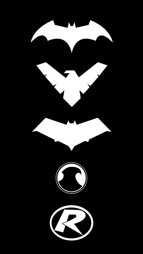 Bat Family Symbols, Batfam Poster, Dc Background Wallpapers, Bat Family Tattoo, Dc Comic Panels Black And White, Dc Robin Tattoo, Batfamily Fanart Wallpaper, Batfamily Tattoo, Batfam Wallpapers