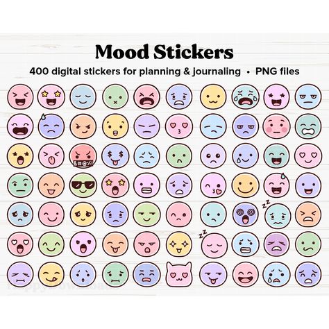 Cute Stickers Emoji, Mood Stickers Planners, Penly App Stickers, Penly App Stickers Free, Mood Emoji, Cute Printable Stickers, Cute Digital Stickers, Digital Journal Stickers, Stickers Mood