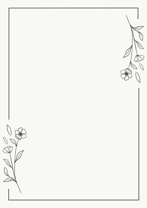 Minimalist Flowers Outline Border A4 Document Page Borders Design Handmade, Flowers Outline, Calligraphy Borders, Boarders Designs For Projects, Collage Photo Frame Design, Creative Book Cover Designs, Sisters Drawing, Book Art Projects, Creative Book Covers