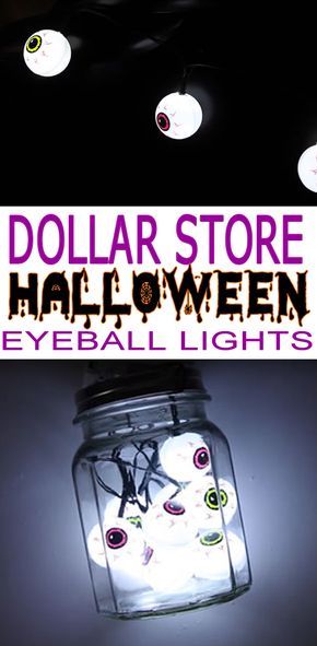 Dollar Store Halloween Decorations! Easy, spooky, creepy and cute DIY craft projects for Halloween. Dollar Store Hacks for Halloween decor. Make your home look amazing with simple DIY Dollar Tree Halloween decoration ideas! Try these spooky bloodshot eyeball string lights. You can even make a mason jar full of eyeballs! Halloween Decorations Easy, Gracie Birthday, Store Halloween Decorations, Spooky Wedding, Dollar Tree Halloween Decor, Kids Budget, Dollar Store Halloween Decorations, Boho Apartment, Halloween Lights Decorations