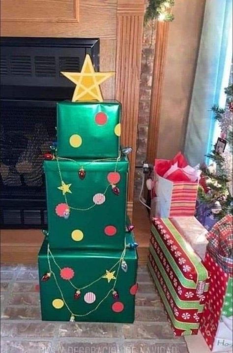 Christmas Tree Gift Tower, Christmas Present Tower, Reindeer Gift Tower, Christmas Gift Tower, Present Tower, Stacked Presents, Unique Gift Wrapping Christmas, Christmas Tower, Christmas Boxes Decoration