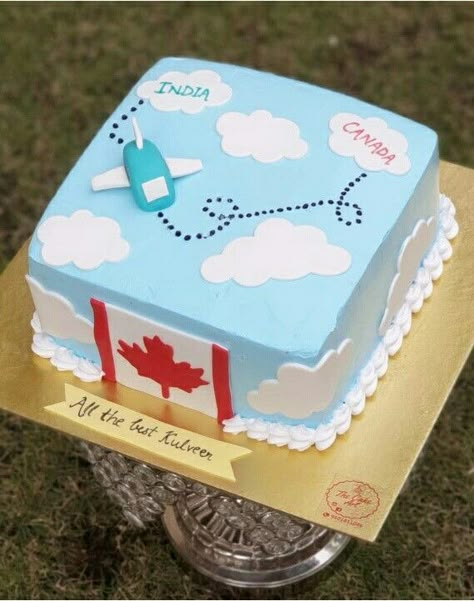 Happy Journey Decoration Ideas, Immigration Cake Design, Happy Journey Cake Designs, Happy Journey Gift Ideas, Canada Theme Cake Design, India To Canada Cake Ideas, Welcome To Canada Cake, Bon Voyage Cake Canada, Goodbye Party Cake