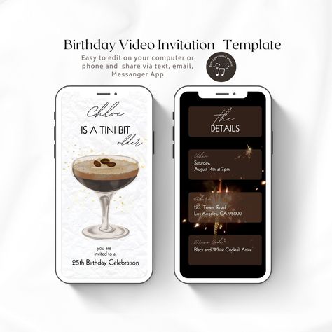 A Tini Bit Older Espresso Martini Dinner Birthday Invitation Video Invite, Hello 30, 31st, 21st Bday, Dirty Thirty, Talk Thirty to Me Evite 21st Birthday Theme Ideas, Martini Birthday, Birthday Gathering, Talk Thirty To Me, 30th Birthday Party Ideas, Hello 30, 22 Birthday, 50th Birthday Party Ideas, White Cocktails