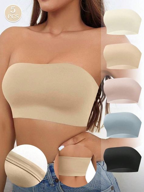 5pcs/Set Women's Strapless Tube Bralette, Seamless Bra With Ice Silk Material For Anti-Slip And Anti-Exposure | SHEIN USA Seamless Strapless Bra, Low Cut Outfit, Tube Top Bra, Bra Image, Bra For Women, Top Bra, Padded Bralette, Bandeau Bra, Seamless Bra