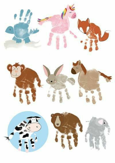 Animal Hand Print Art, Hand Print Animals For Kids, Family Handprint Art, Hand Print Animals, Family Handprint, Baby Handprint Art, Best Gifts For Grandparents, Handprint Keepsake, Handprint Gifts