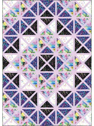 This pattern, reminiscent of a stained glass window, will add elegance and beauty to any room, and do double duty as a lap quilt. Finished size: 54" x 76". Design by Tiffany Hayes for Needle in a Hayes Stack. Scrap Quilts Fabric, Scrap Fabric Quilts, Purple And Yellow Quilt, Two Fabric Quilts Patterns, Stained Glass Quilt Patterns Free, Lattice Quilts, Chandelier Quilts, Lotus Quilt, Sunrise Quilt