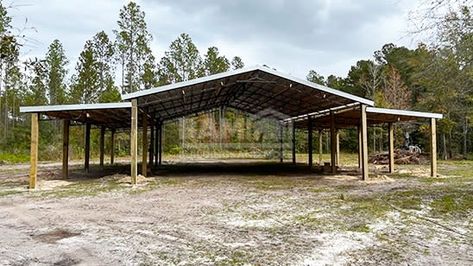 Order 30x48x12 Pole Barn With 2 x Lean To at Affordable Prices Carport Extension, Lean To Extension, Pole Barn Kits, Backyard Baseball, Horse Arena, Barn Kits, Carport Garage, Portable Buildings, Pole Barns