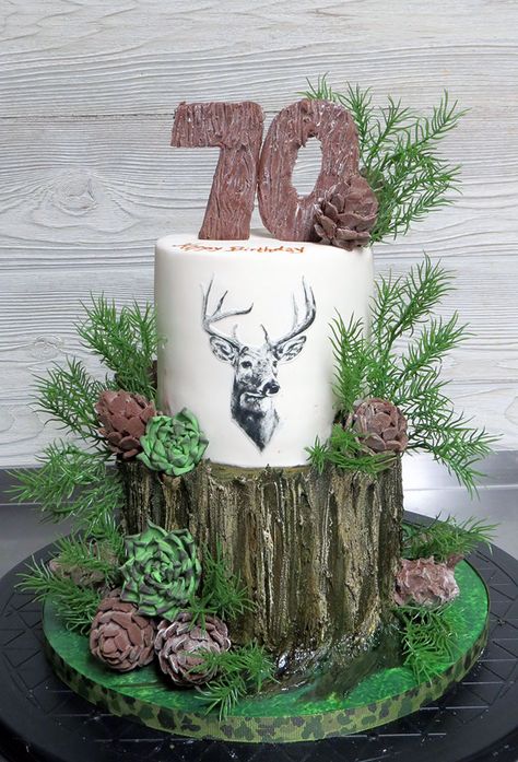 Deer Hunting Cake, Hunting Cake, Deer Cakes, 70th Birthday Cake, Cake Custom, Being Outdoors, Custom Birthday Cakes, 40th Birthday Cakes, Birthday Cakes For Men