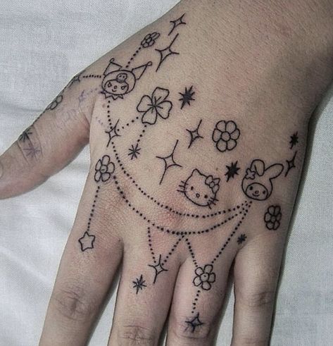 Hand Tattoos For Girls, Cute Hand Tattoos, Hand And Finger Tattoos, Hello Kitty Tattoos, Pretty Hand Tattoos, Pen Tattoo, Sharpie Tattoos, Kawaii Tattoo, Cute Little Tattoos