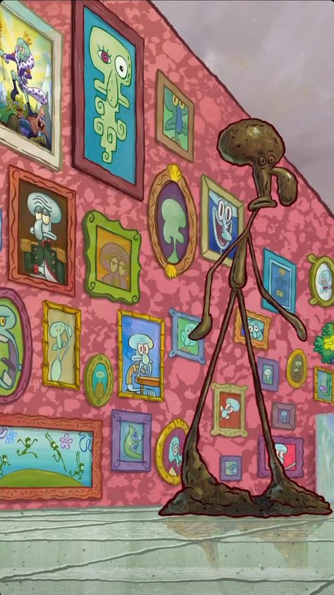 Spongebob Cake Ideas, Squidward Art, Squidward Painting, Spongebob Background, Spongebob Pics, Spongebob Cake, Spongebob Painting, Spongebob Wallpaper, Cartoon Wallpaper Iphone