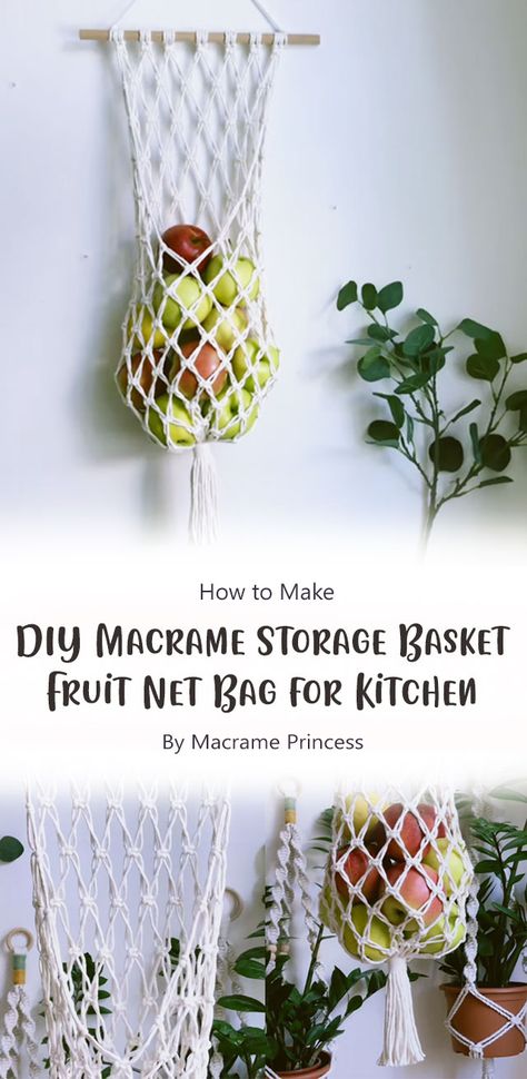 In this video tutorial, we’ll explore the step-by-step process of creating this functional and aesthetically pleasing net bag, making it an ideal project for those looking to add a touch of handmade charm to their living space. Macrame Produce Hanger Pattern, Diy Macrame Produce Hanger, Macrame Veggie Holder Diy, Macrame Fruit Basket Tutorial, Macrame Net Diy, Macrame Onion Holder Diy, Fruit Basket Diy, Diy Fruit Basket, Functional Macrame