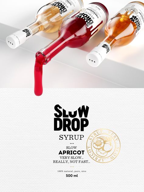 SLOW DROP syrup . . . on Behance Syrup Packaging, Honey Label Design, Syrup Labels, Logo Color Schemes, Cocktail Syrups, Syrup Bottle, Slow Design, Wine Design, Beverage Packaging